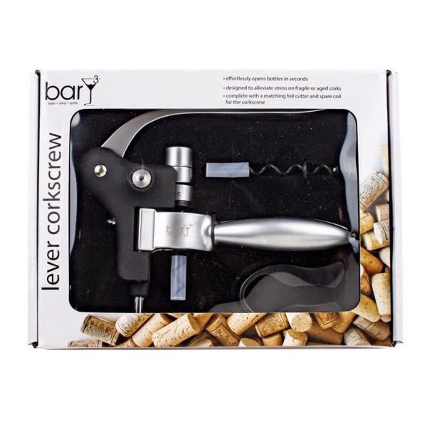 BarY3 Black Silver Stainless Steel Lever Corkscrew Set Sale