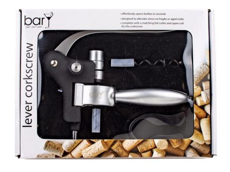 BarY3 Black Silver Stainless Steel Lever Corkscrew Set Sale