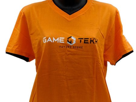 T-Shirt Collo V Arancione Bordi Neri GameTekk Uomo M Hot on Sale